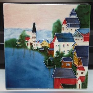Handcrafted Ceramic Art Tile by Benaya Village On The Water Scene